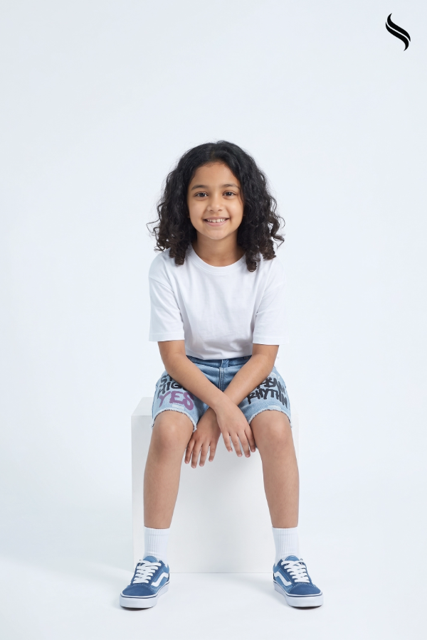 SEESHELL Kid's Unisex Washed Denim Relaxed Fit Shorts Light Blue (Light Blue Color) 05