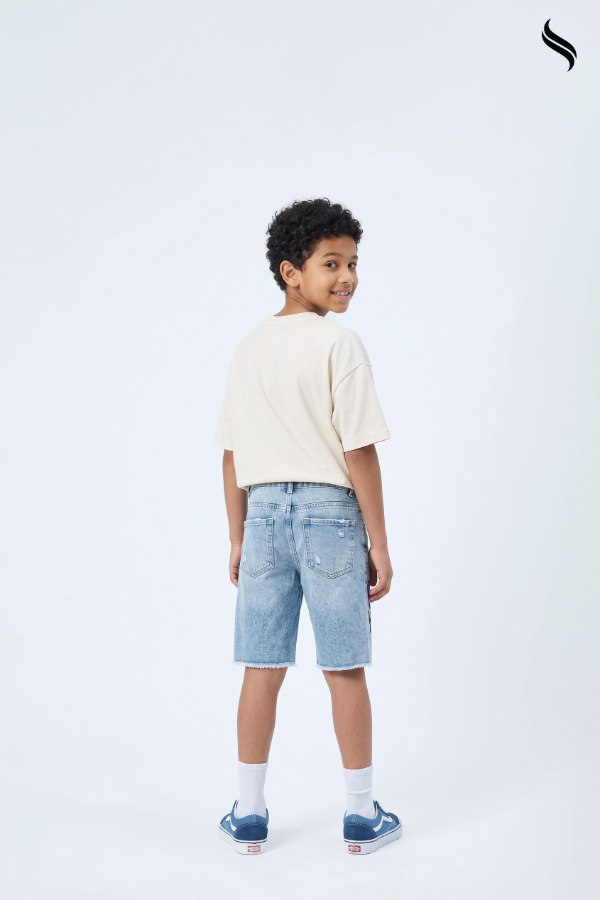 SEESHELL Kid's Unisex Washed Denim Relaxed Fit Shorts Light Blue (Light Blue Color) 06