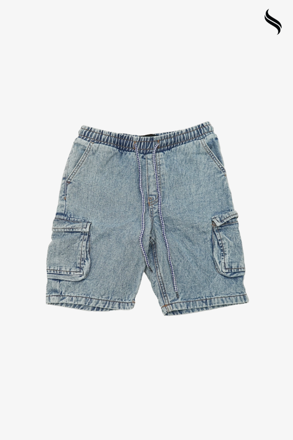 SEESHELL Men's Acid Wash Denim Relaxed Cargo Shorts Sky Blue (Sky Blue Color) 07