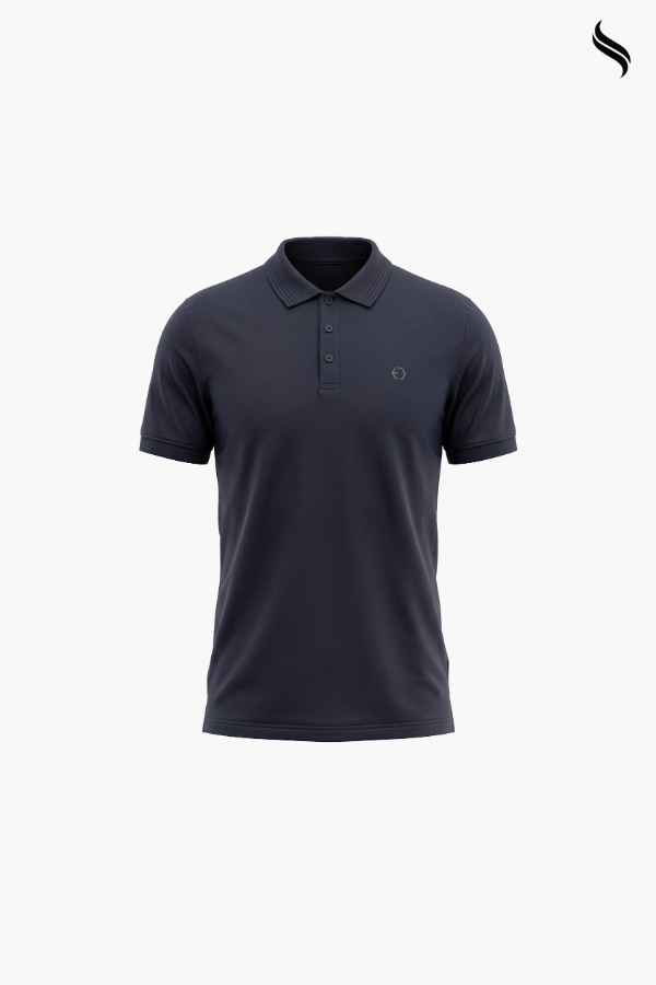 SEESHELL Men's Classic Solid Polo Shirt – Midnight Blue (Black Color) 01