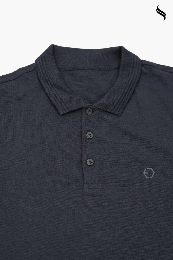 SEESHELL Men's Classic Solid Polo Shirt – Midnight Blue (Black Color) 10