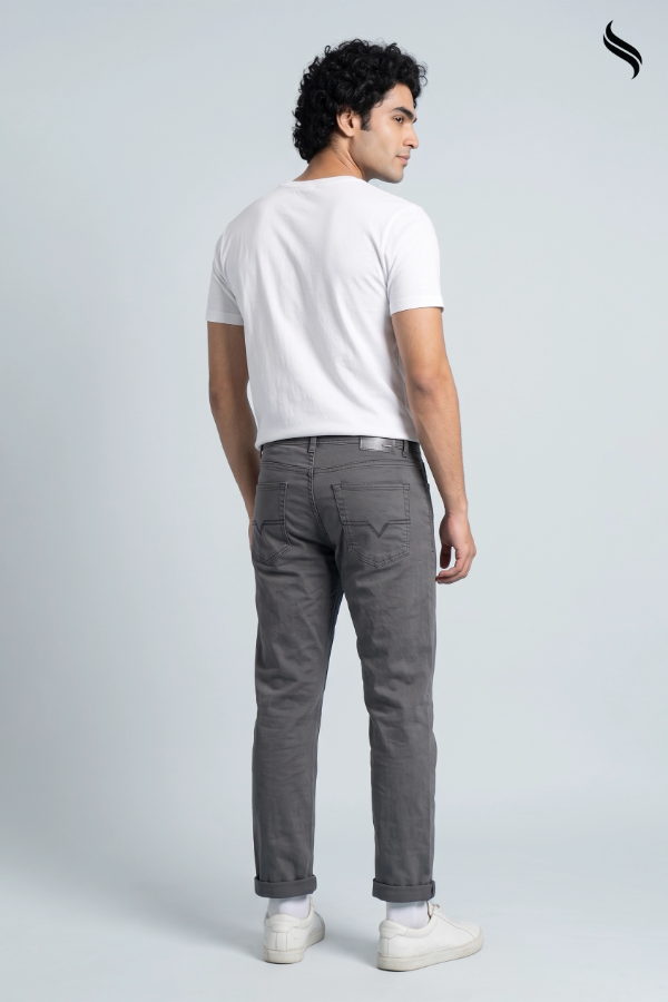 SEESHELL Men's Cotton Twill Denim Straight Leg Charcoal Grey (Charcoal Grey Color) 02