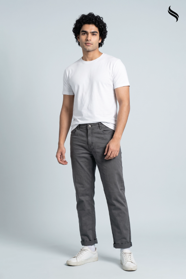 SEESHELL Men's Cotton Twill Denim Straight Leg Charcoal Grey (Charcoal Grey Color) 03