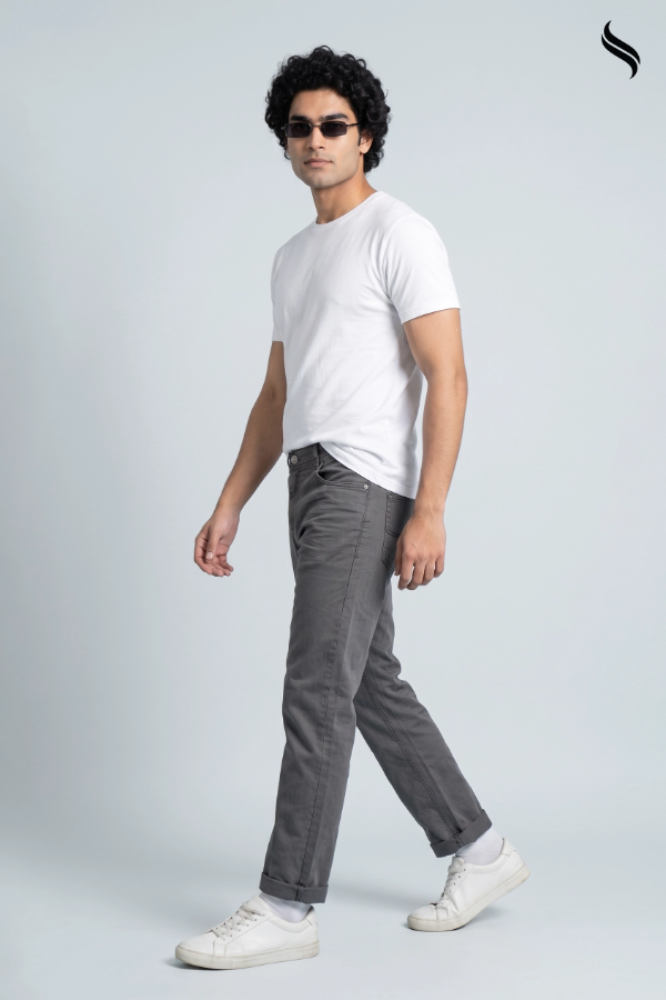 SEESHELL Men's Cotton Twill Denim Straight Leg Charcoal Grey (Charcoal Grey Color) 04