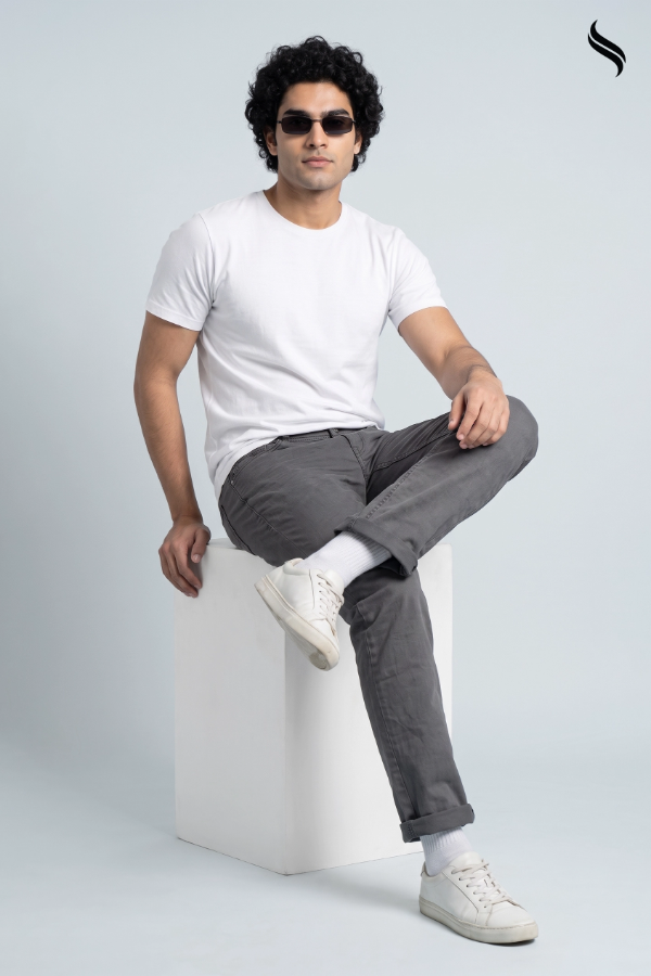 SEESHELL Men's Cotton Twill Denim Straight Leg Charcoal Grey (Charcoal Grey Color) 05