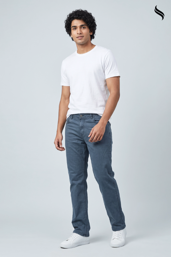 SEESHELL Men's Cotton Twill Straight Leg Denim Dusty Blue (Dusty Blue Color) 02