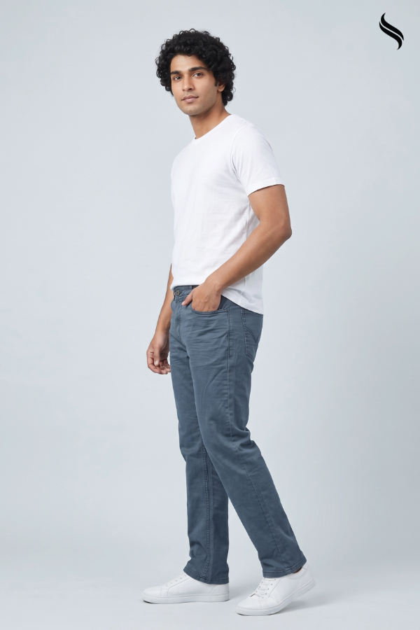 SEESHELL Men's Cotton Twill Straight Leg Denim Dusty Blue (Dusty Blue Color) 04