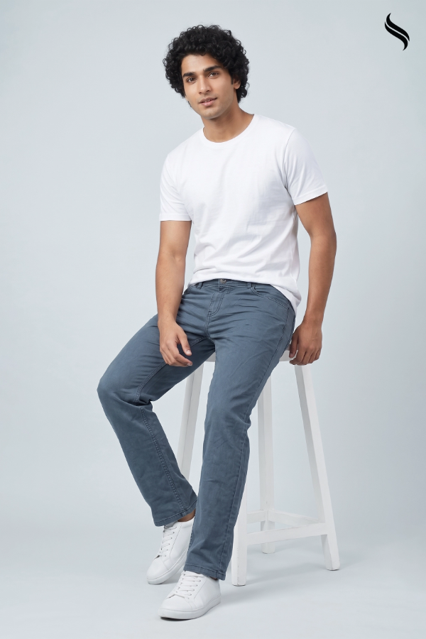 SEESHELL Men's Cotton Twill Straight Leg Denim Dusty Blue (Dusty Blue Color) 05