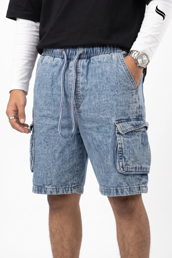 SEESHELL Men's Denim Cargo Shorts Relaxed Fit Light Blue (Light Blue Color) 02