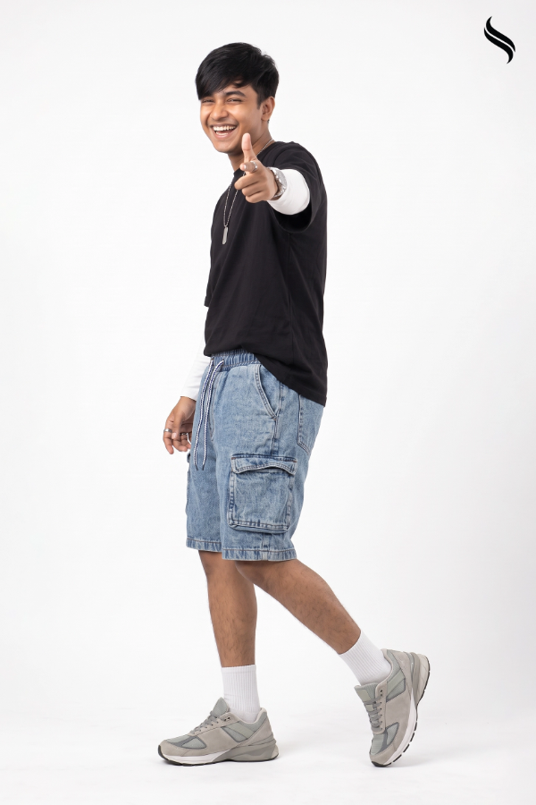 SEESHELL Men's Denim Cargo Shorts Relaxed Fit Light Blue (Light Blue Color) 05