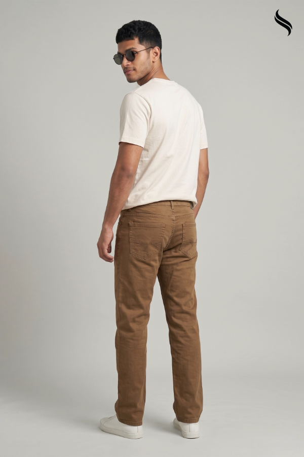 SEESHELL Men's Denim Cotton Twill Straight Leg Dark Brown (Dark Brown Color) 02
