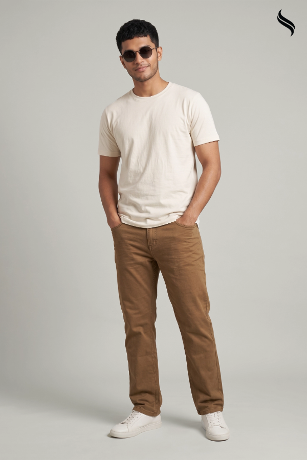 SEESHELL Men's Denim Cotton Twill Straight Leg Dark Brown (Dark Brown Color) 04