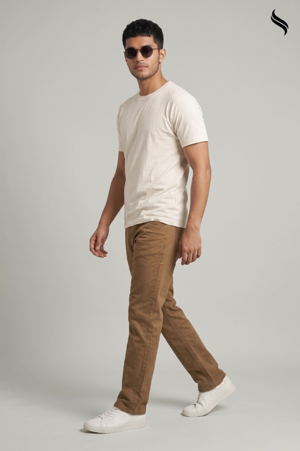 SEESHELL Men's Denim Cotton Twill Straight Leg Dark Brown (Dark Brown Color) 05