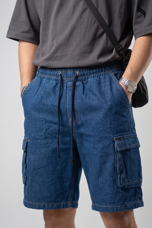 SEESHELL Men's Denim Relaxed Fit Cargo Shorts Blue (Blue Color) 02