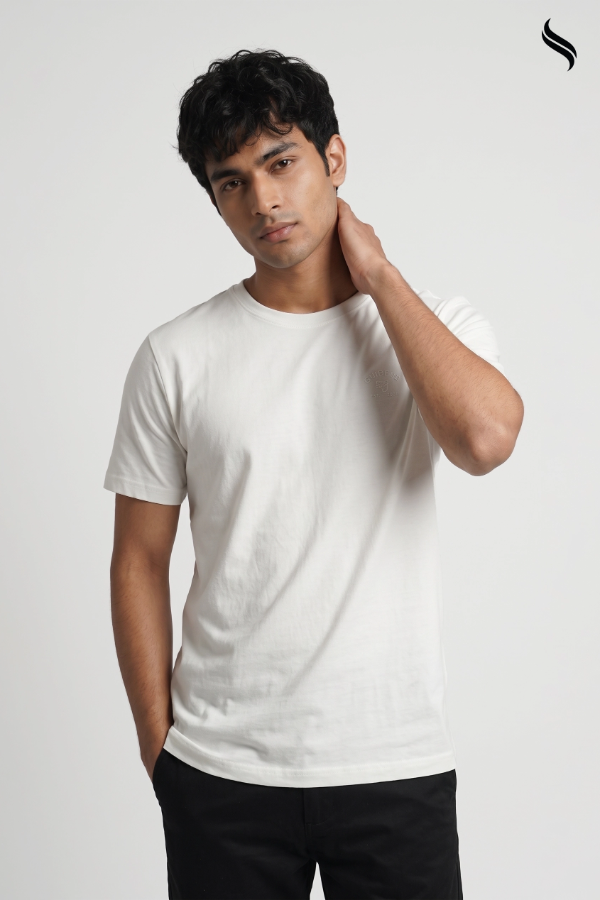 SEESHELL Men's Essential Solid Knit T-Shirt – White (White Color) 03