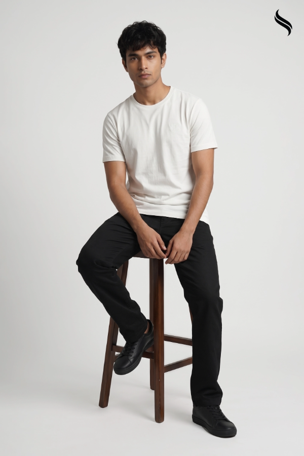 SEESHELL Men's Essential Solid Knit T-Shirt – White (White Color) 06