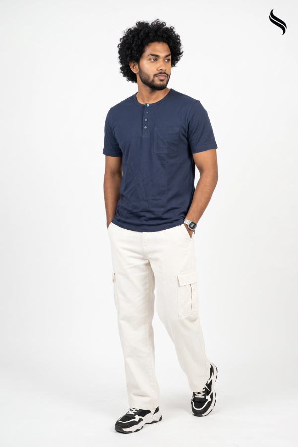 SEESHELL Men's Henley Pocket T-Shirt – Navy Blue