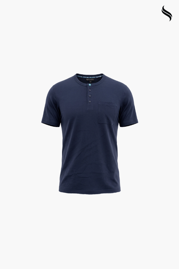SEESHELL Men's Henley Pocket T-Shirt – Navy Blue (Dark Blue Color) 03