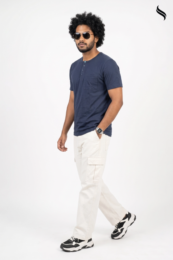 SEESHELL Men's Henley Pocket T-Shirt – Navy Blue (Dark Blue Color) 04