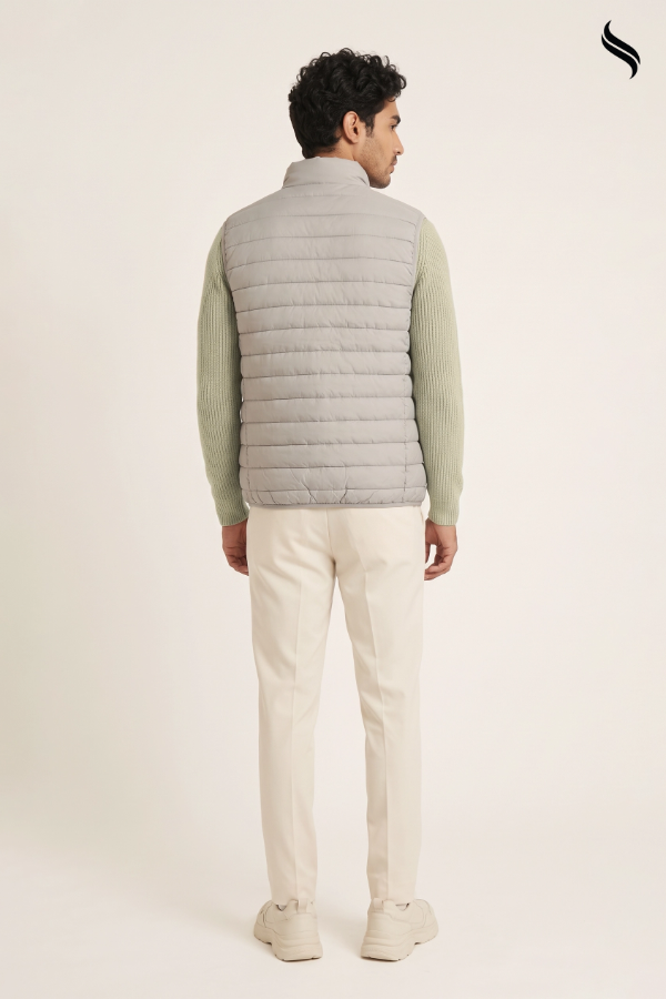 SEESHELL Men's Quilted Puffer Vest Front Pocket Light Grey (Light Grey Color) 01