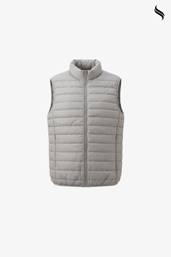 SEESHELL Men's Quilted Puffer Vest Front Pocket Light Grey (Light Grey Color) 04