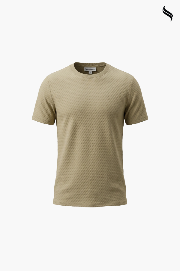 SEESHELL Men's Textured Knit T-Shirt – Beige (Beige Color) 01