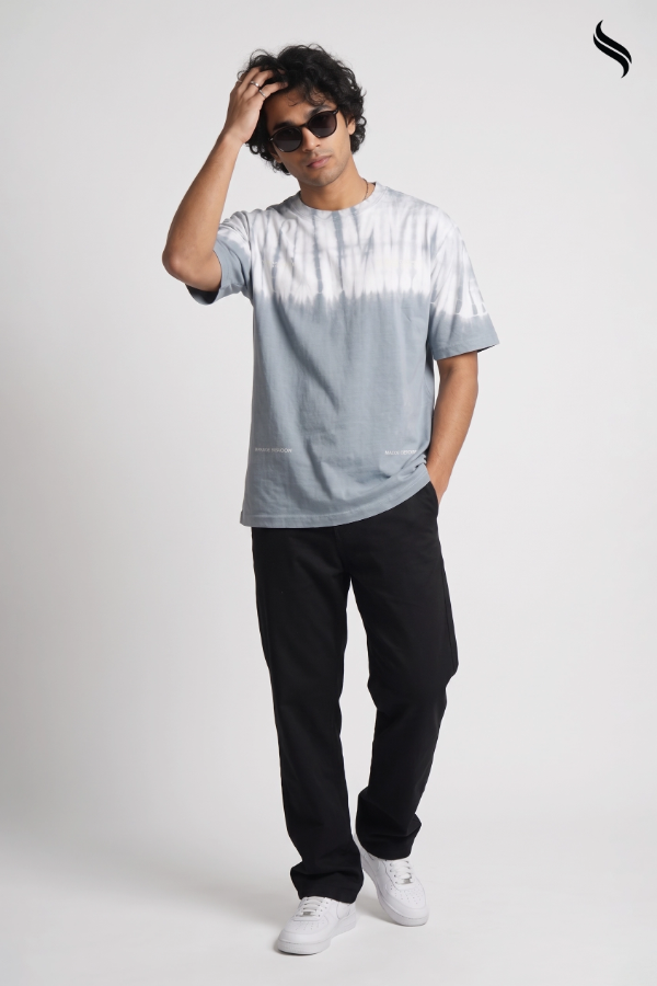 SEESHELL Men's Tie-Dye Relaxed T-Shirt – Slate Blue (Slate blue Color) 08