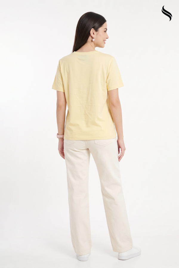SEESHELL Women's Knit Graphic T-Shirt – Pastel Yellow (Pastel Yellow Color) 01