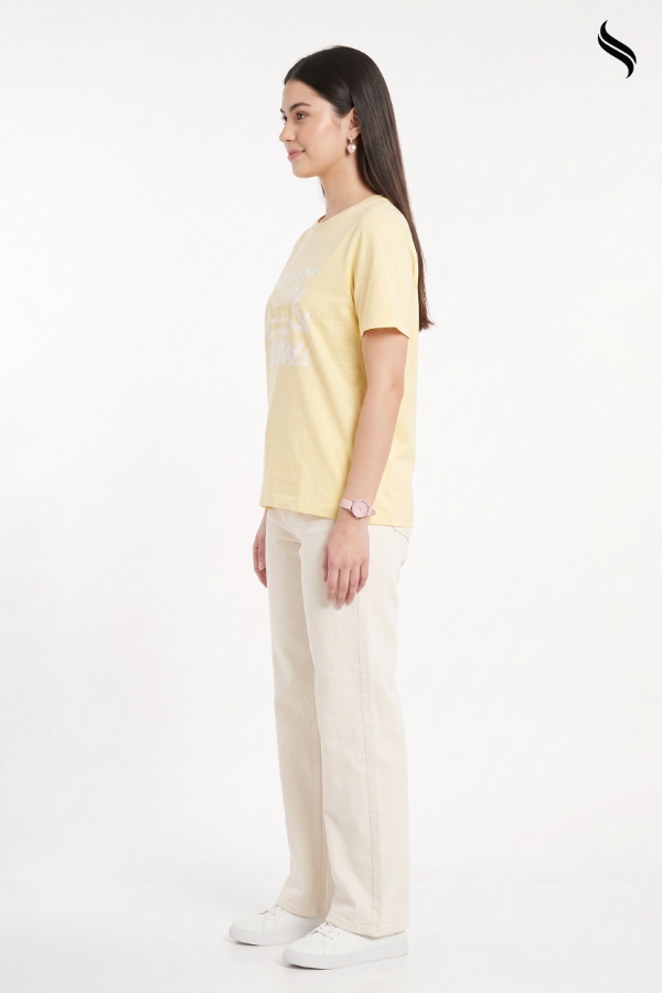 SEESHELL Women's Knit Graphic T-Shirt – Pastel Yellow (Pastel Yellow Color) 05