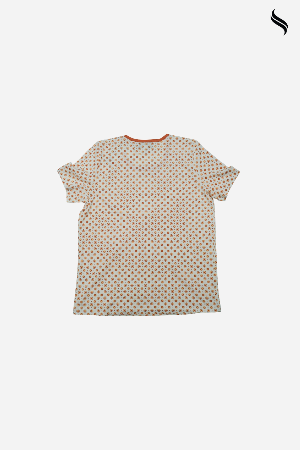 SEESHELL Women's Printed Knit T-Shirt – White & Orange (White & Orange Print Color) 01
