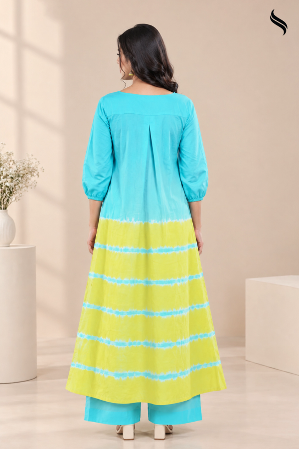 SEESHELL Women's Maxi Dress Cotton Tie Dye Sky Blue Yellow (Sky blue and yellow tie-dye Color) 03