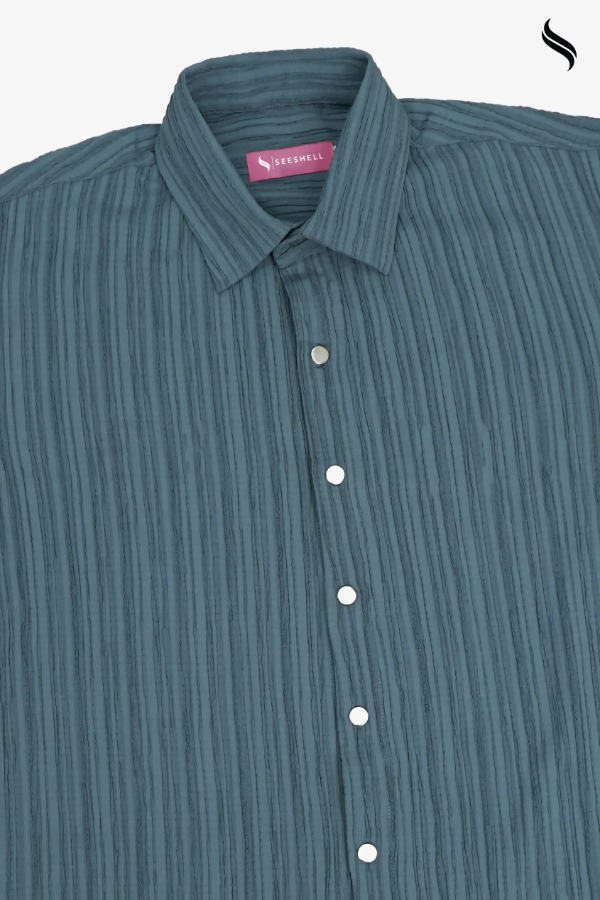 SEESHELL Men's Short Sleeve Shirt Blended Crinkle Slate Blue (Slate blue Color) 04
