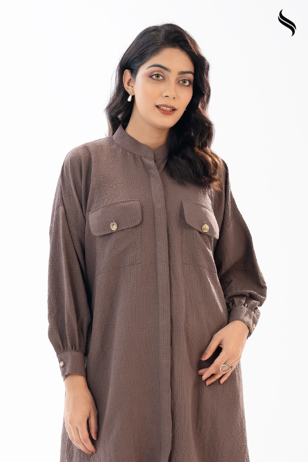 SEESHELL Women's Co Ord Blended Silk Chest Pockets Wenge Brown (Wenge Brown Color) 03