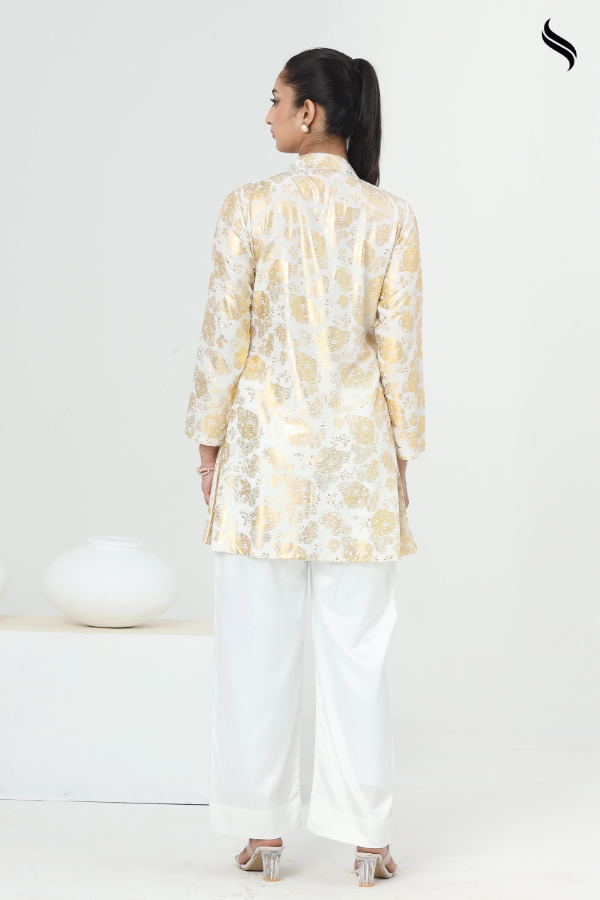 SEESHELL Women's Co-Ord CottonLustrous Gold Foil White (White Color) 03