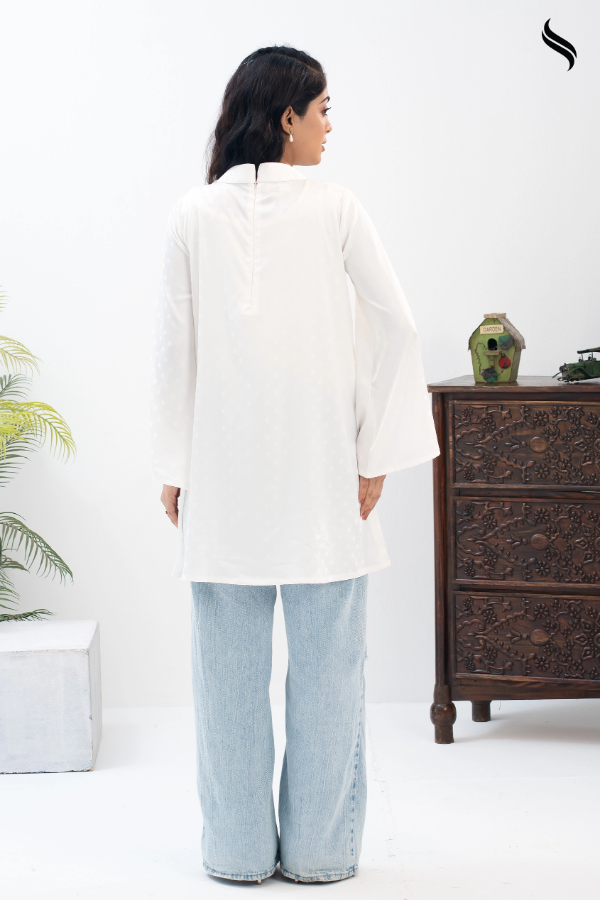 SEESHELL Women's Top Premium Silk 3D Flower Yoke White (White Color) 04
