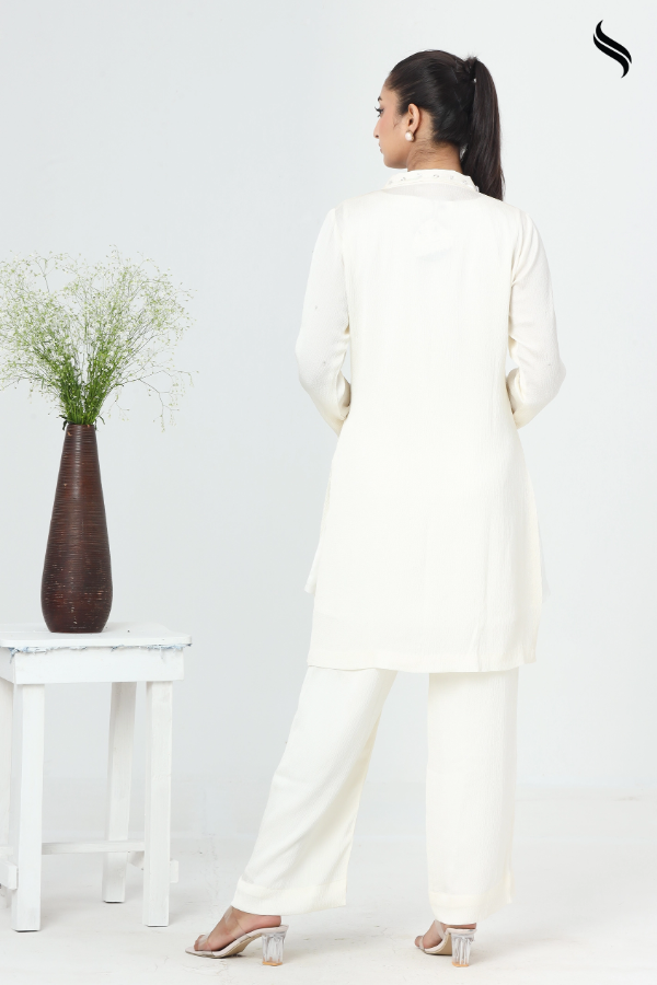 SEESHELL Women's Two Piece Premium Silk Zardosi White (White Color) 03