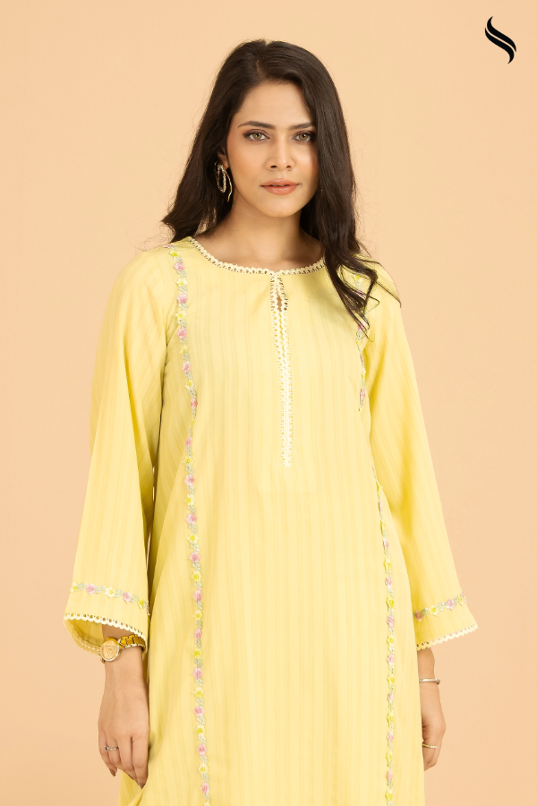 SEESHELL Women's Two Piece Viscose Linen Lace Yellow Green (Yellow and green Color) 02