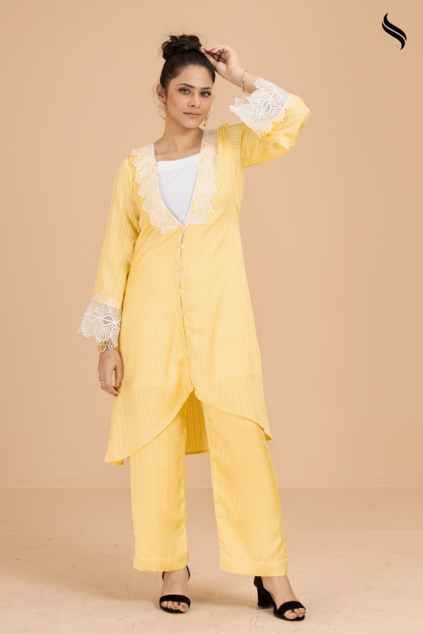 SEESHELL Women's Two Piece Blended Silk Butterscotch Yellow