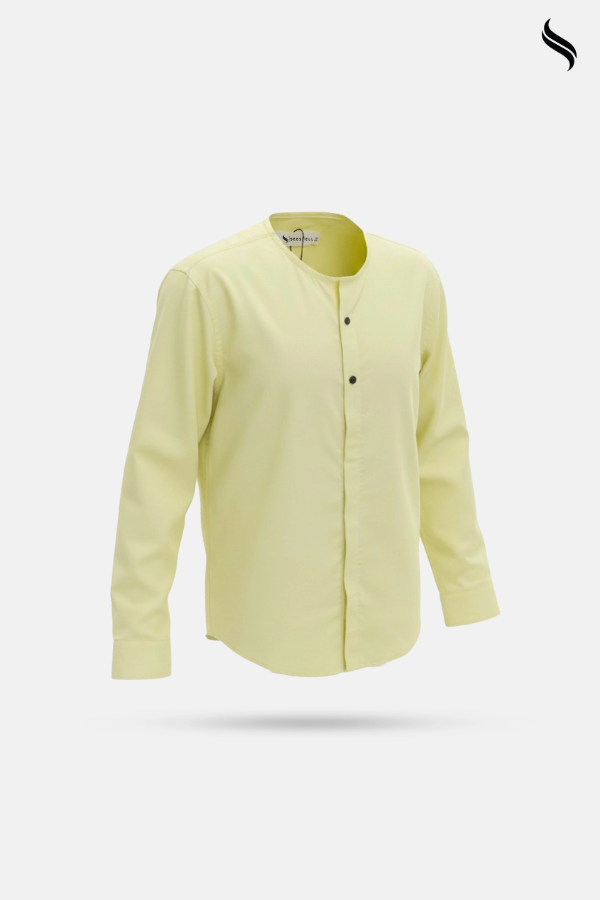 SEESHELL Men's Crew Neck Shirt Tensile Cotton Yellow (Yellow Color) 03
