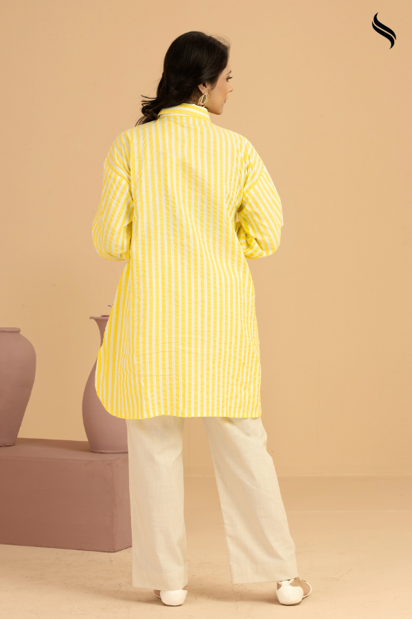 SEESHELL Women's Shirt Viscose Pearl Buttons Yellow (Yellow Color) 03