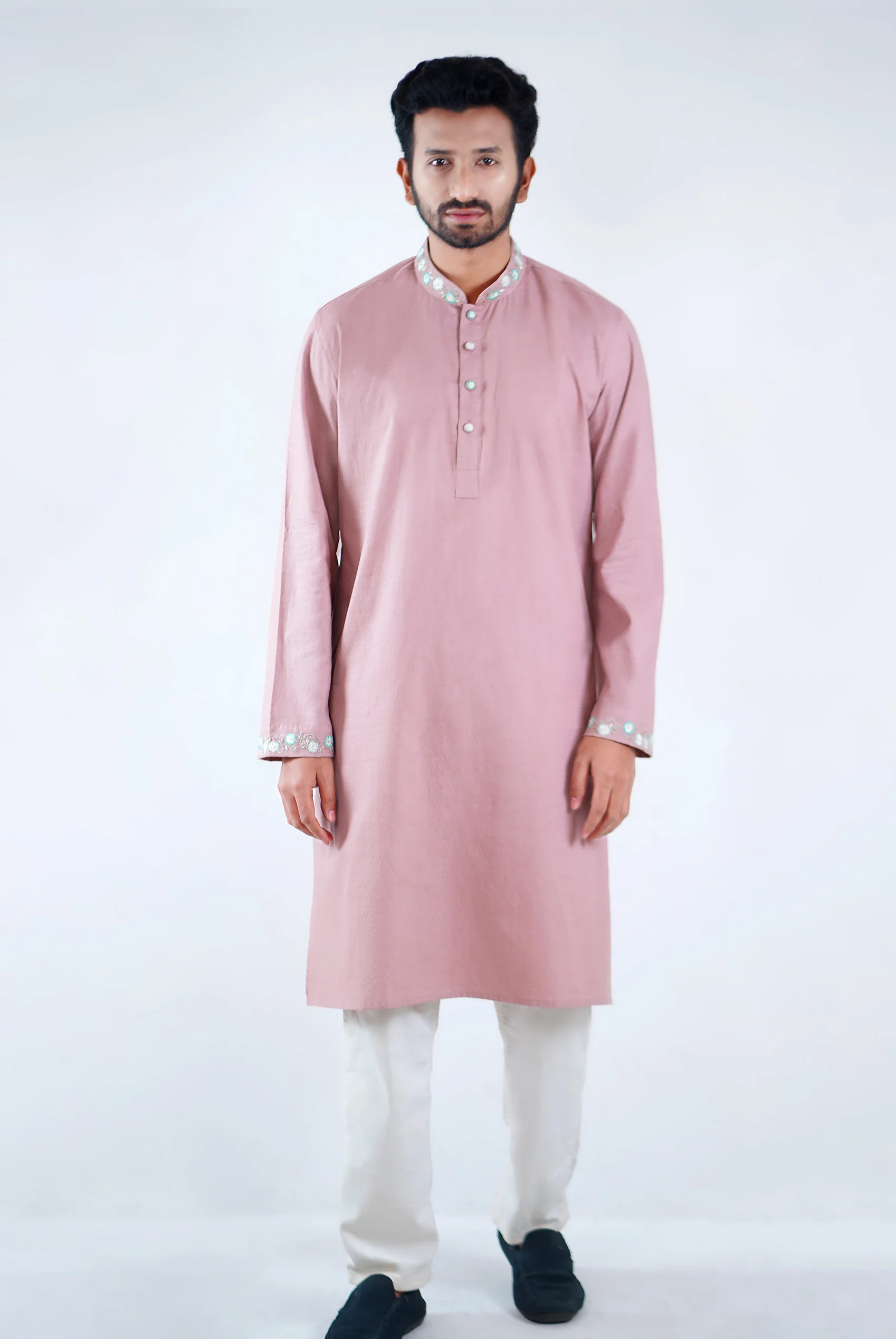 Cotton Men's Panjabi With Floral Embroidery