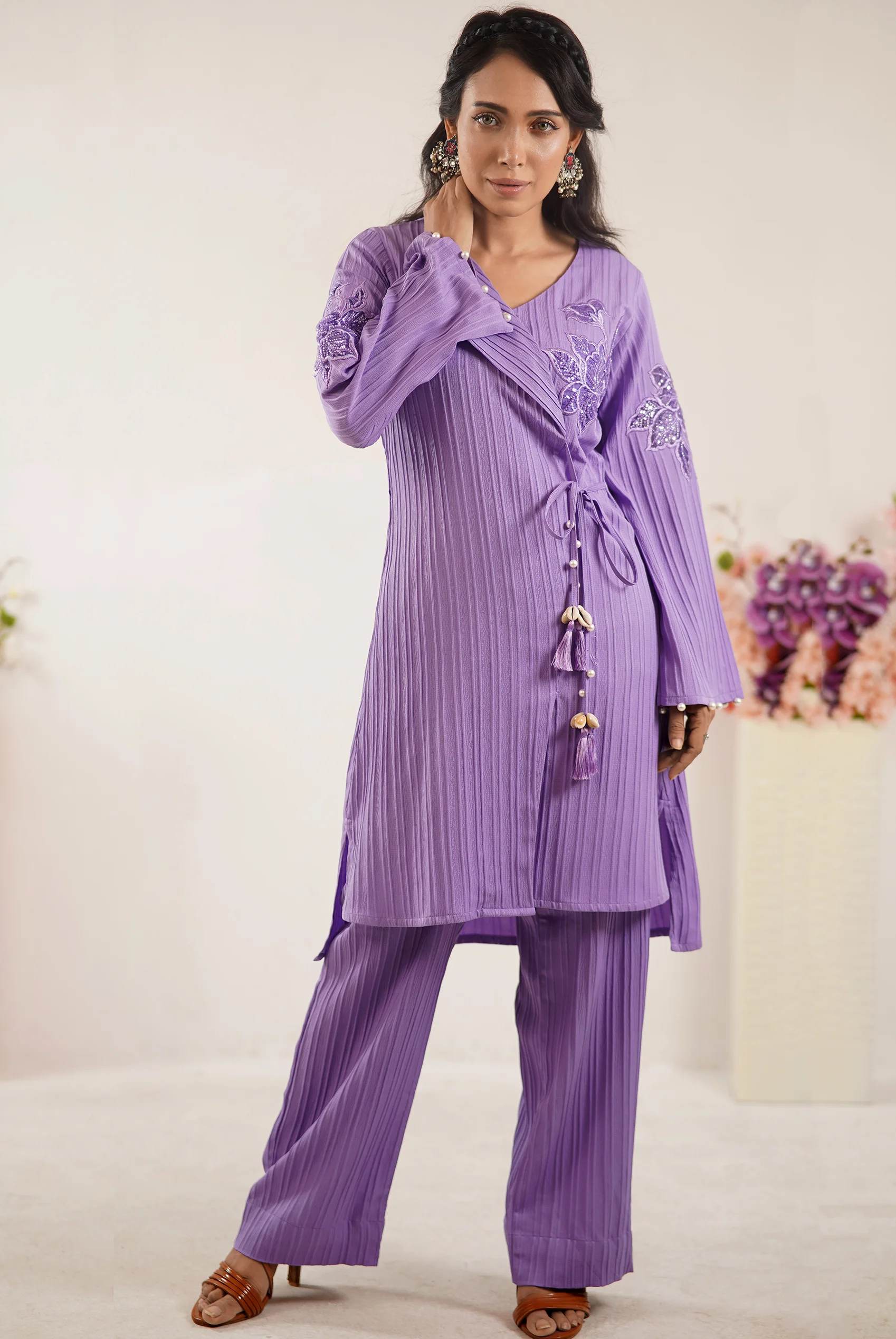 Popcorn Angrakha Style Co-ord Set With Lace Applique