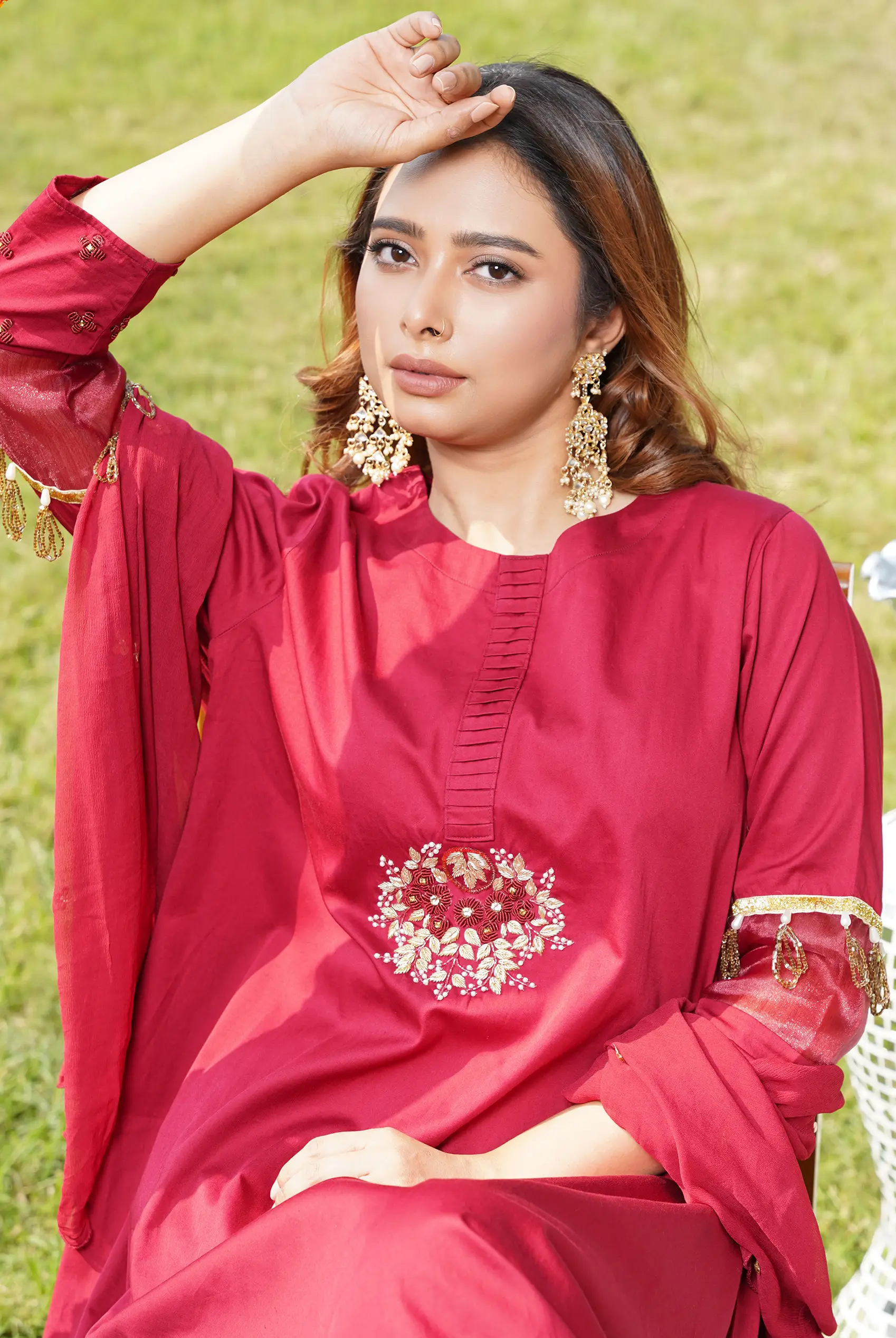 Simple Crimson Red Three Piece Set
