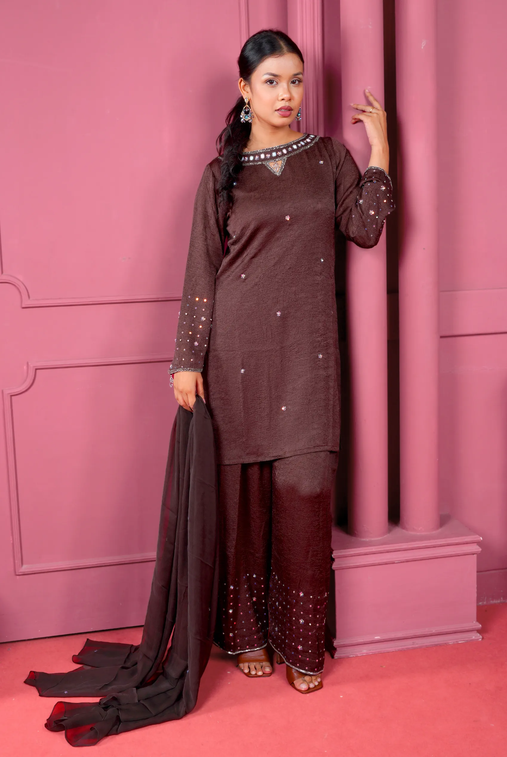 Farsi three piece set with karchupi stone and bead work