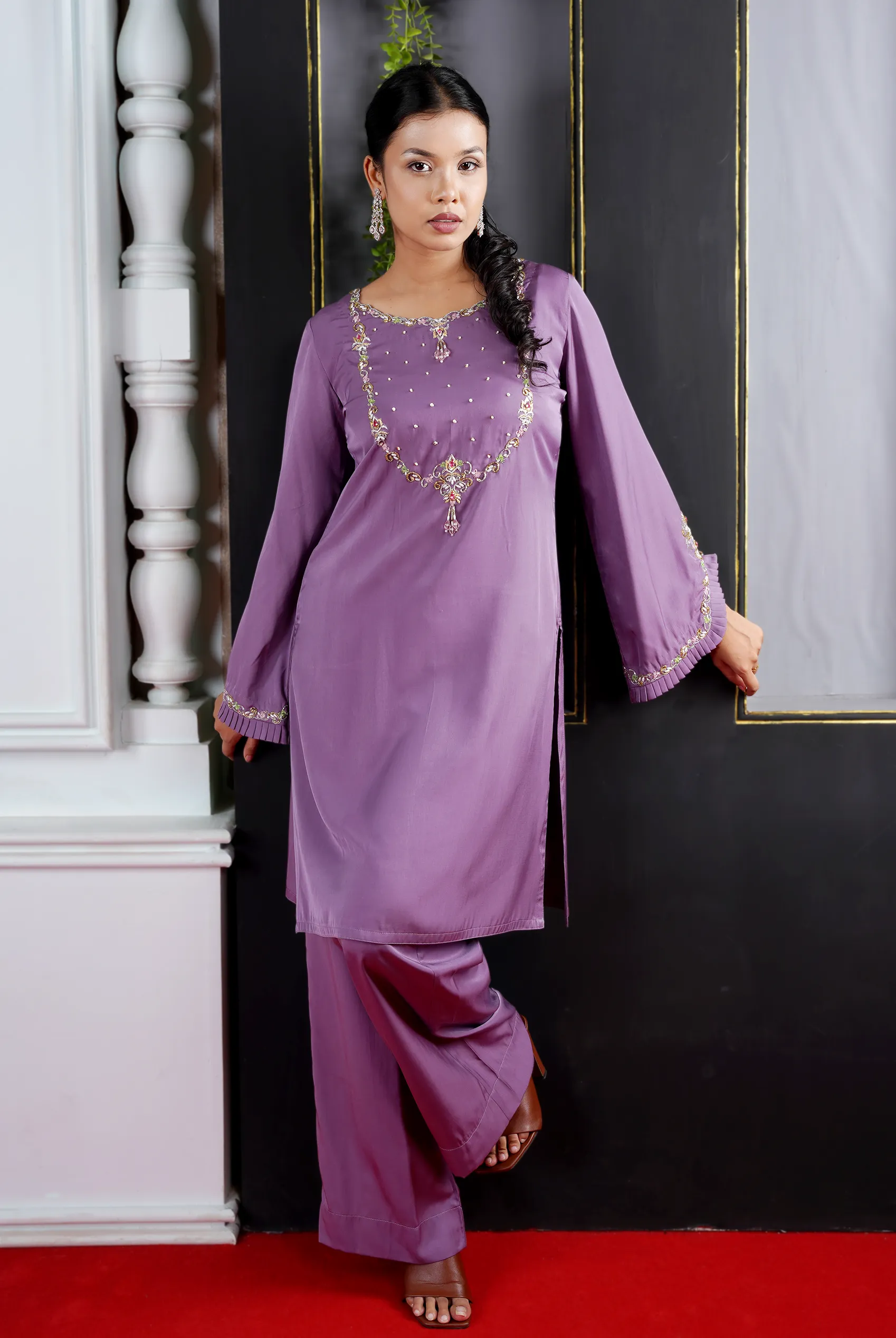 Swiss velvet two piece set with zardosi work