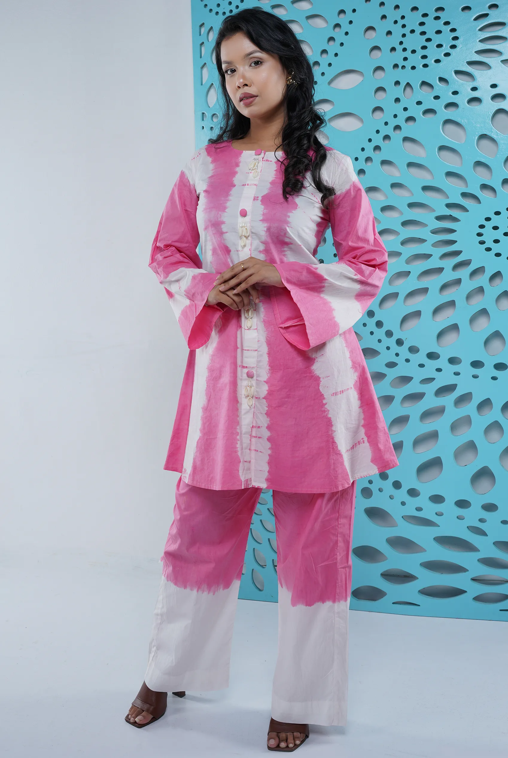 Pink tie dye shirt style two piece set