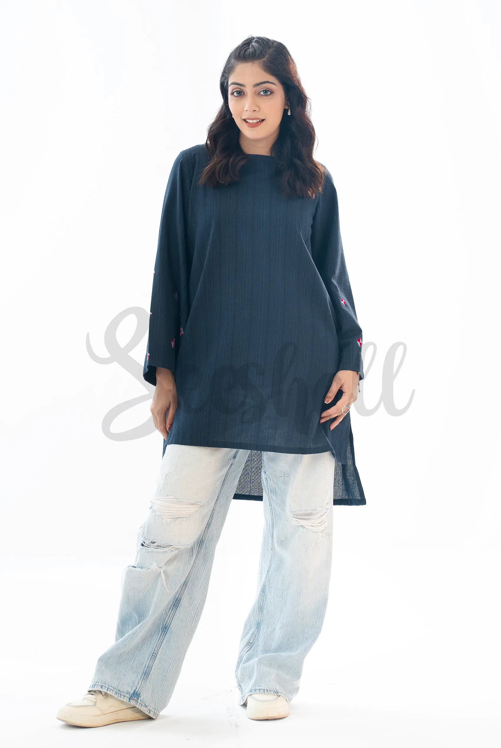 Dark Blue Premium cotton embroidery tops