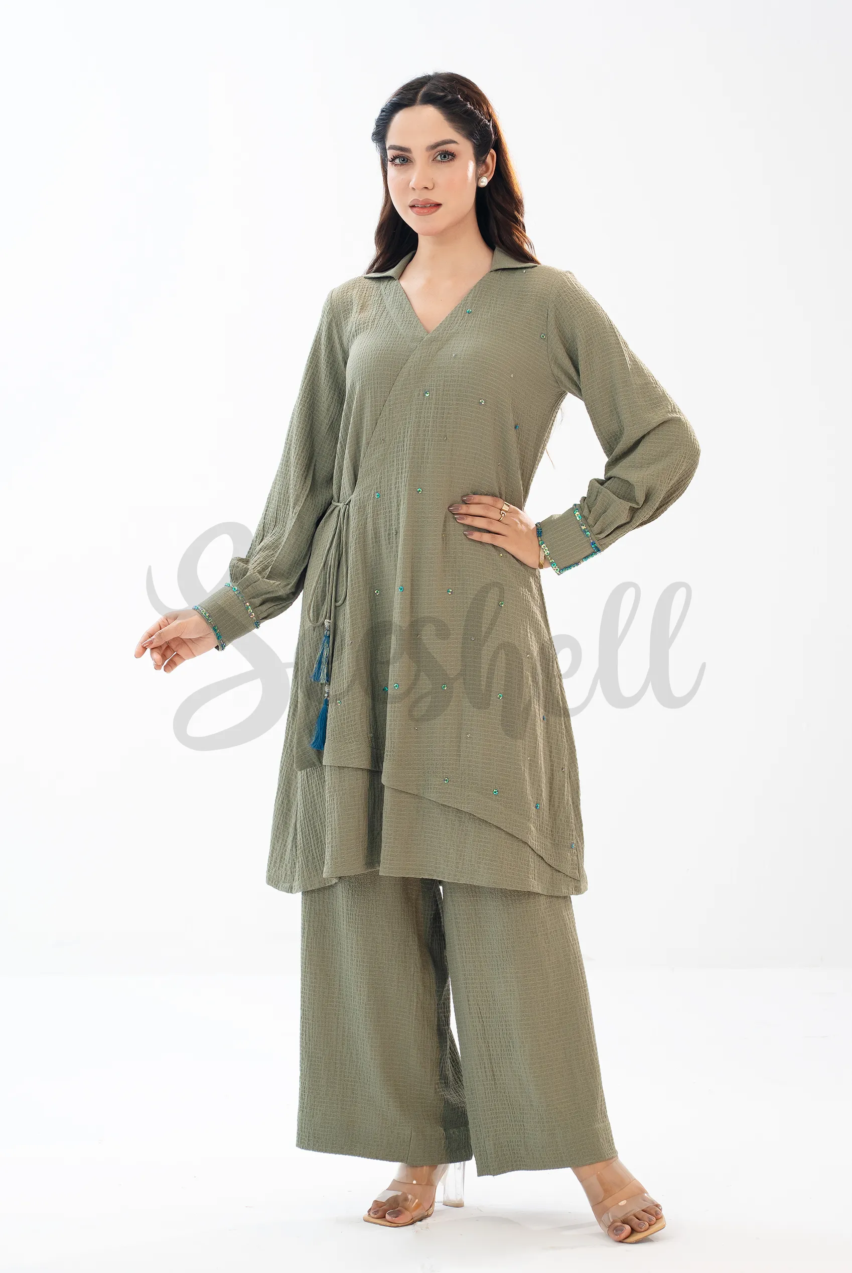 Sage Green Angrakha Style Co-ord Set