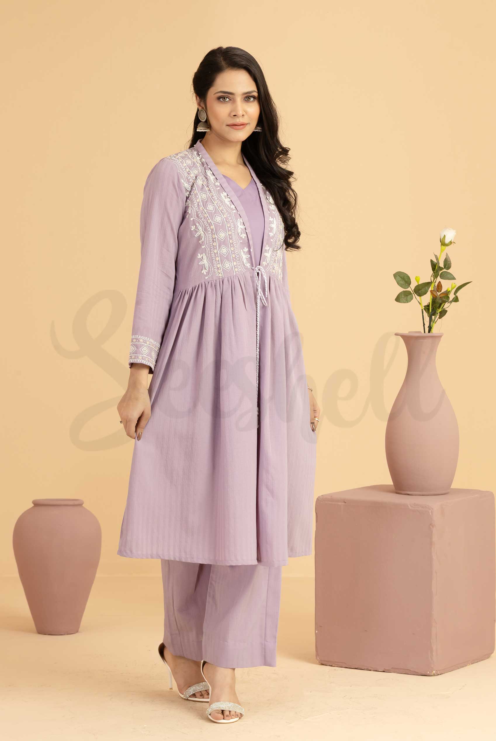 Dusty Lavender Koti Embroidered Two Piece Set with Tambour Beading
