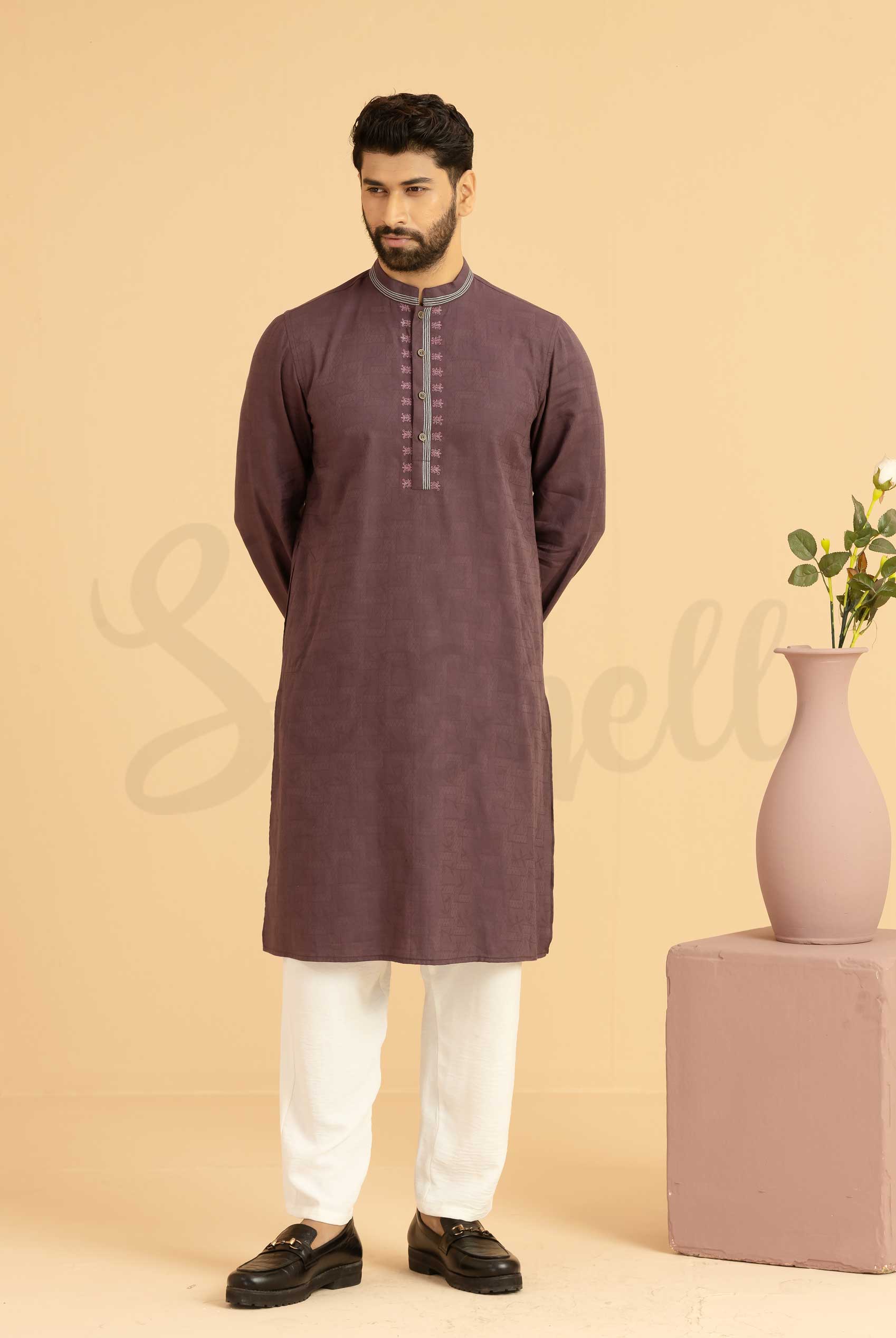 Plum Hand Embroidery panjabi